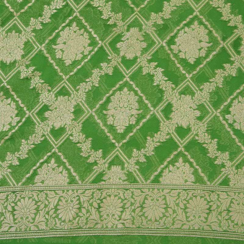 Parrot Green Pure Georgette Handwoven Kurta Set with Heavy Jaal Dupatta