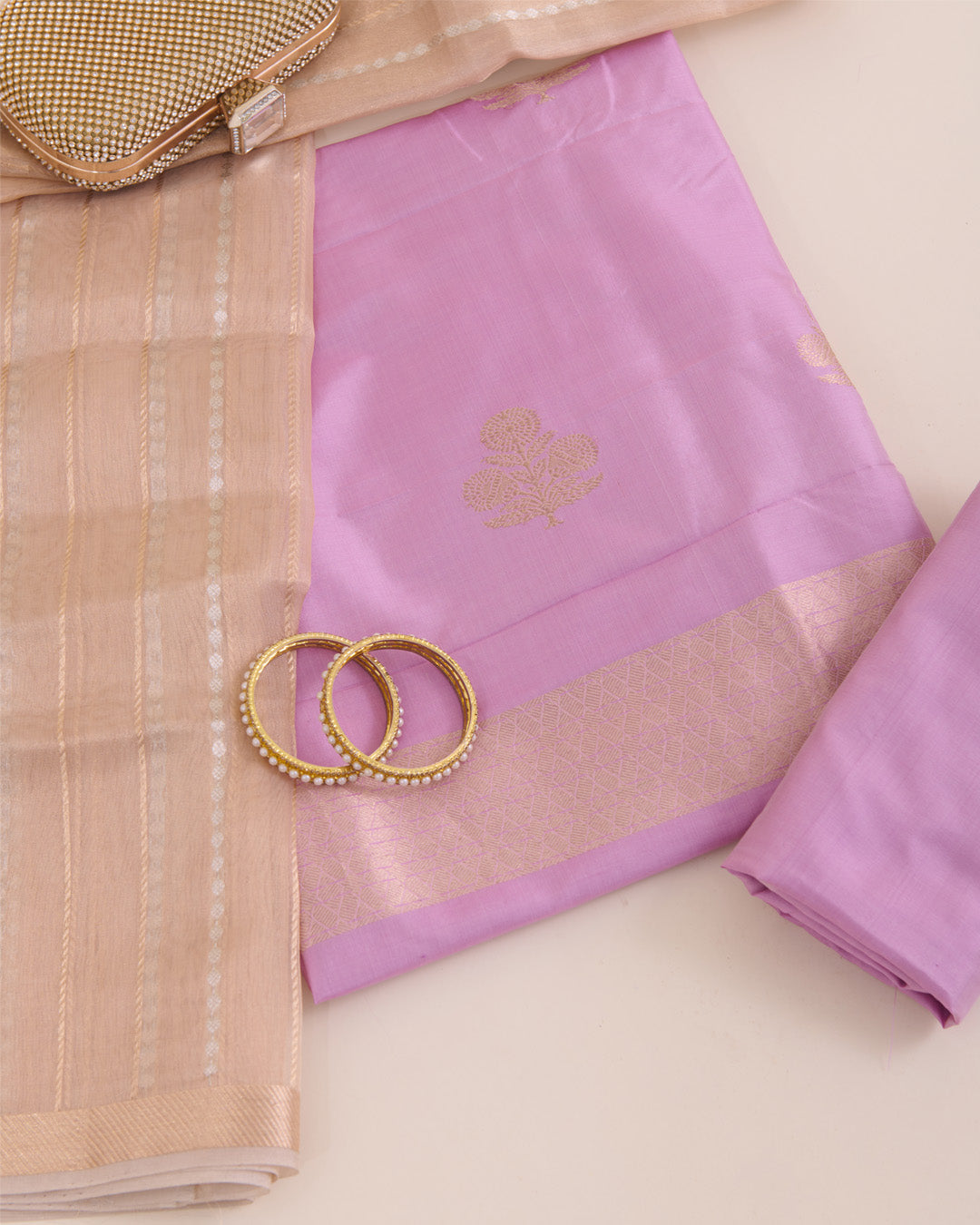 Pink Pure Silk Handwoven Suit with Organza Tissue Dupatta