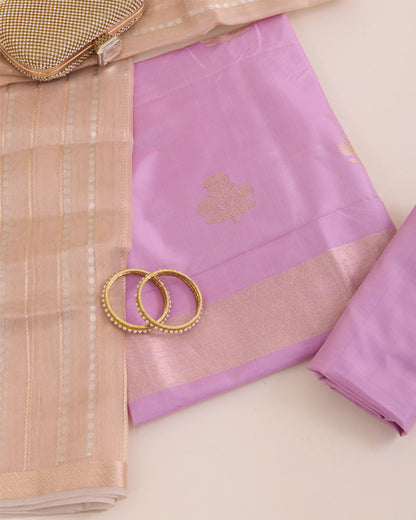 Pink Pure Silk Handwoven Suit with Organza Tissue Dupatta