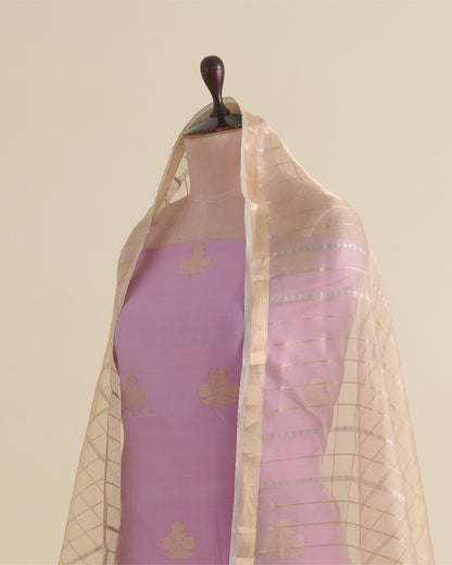 Pink Pure Silk Handwoven Suit with Organza Tissue Dupatta