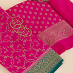 Rani Pink Pure Crepe Hand Woven Kurta Set with Dupatta
