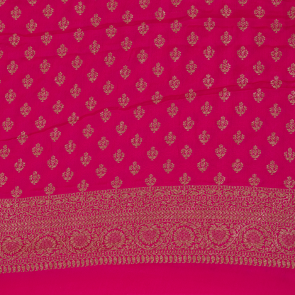 Rani Pink Pure Crepe Hand Woven Kurta Set with Dupatta