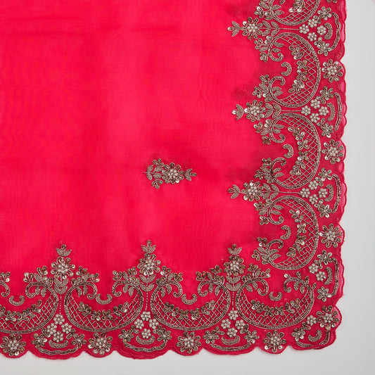 Rani Pink Silk Organza Kurta with Zardozi & Pearl Work