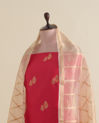Tomato Pink Pure Silk Hand Woven Suit with Dupatta