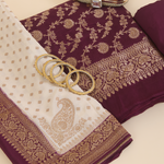 Wine Pure Crepe Hand Woven Kurta with Shaded Georgette Dupatta