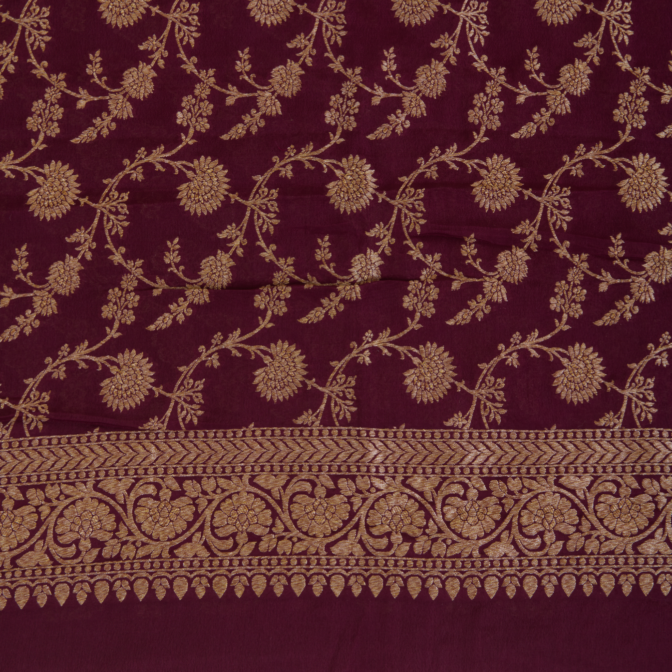 Wine Pure Crepe Hand Woven Kurta with Shaded Georgette Dupatta