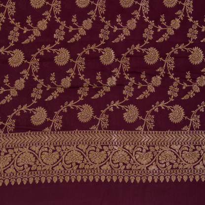 Wine Pure Crepe Hand Woven Kurta with Shaded Georgette Dupatta
