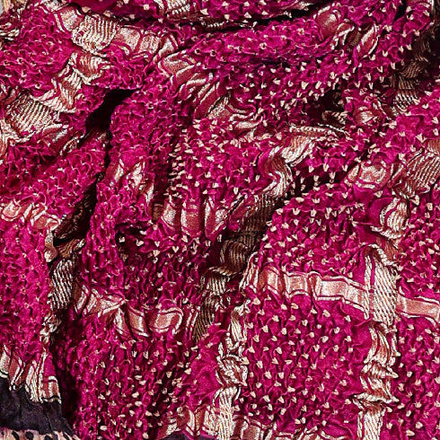 Pink Gaji Bandhej Checks Woven with Ajrakh Pallu Dupatta