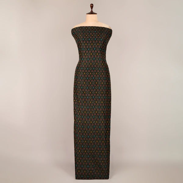 Black Raw Silk Ikat Fabric