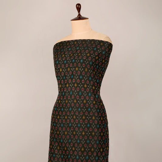 Black Raw Silk Ikat Fabric