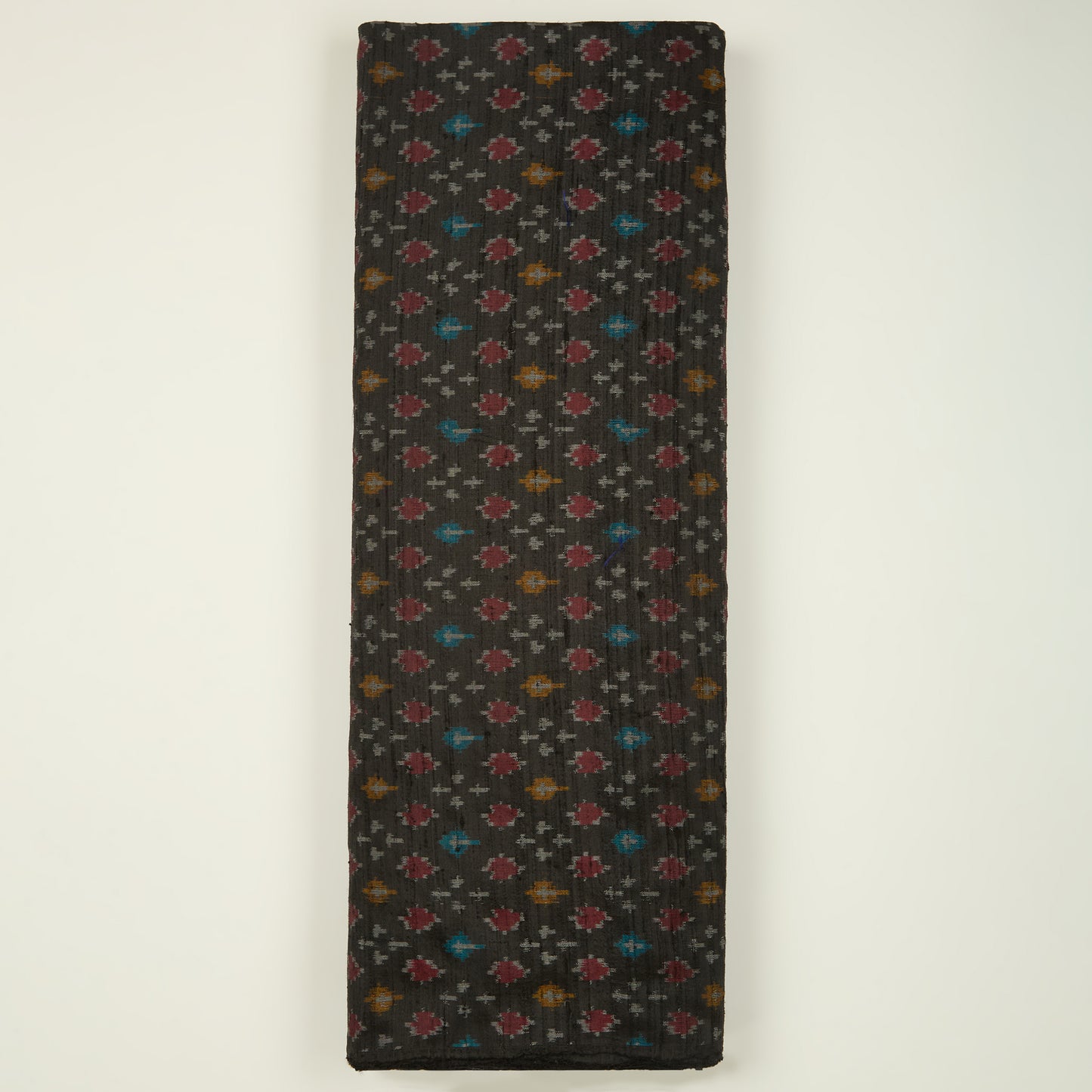 Black Raw Silk Ikat Fabric