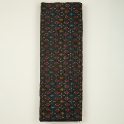 Black Raw Silk Ikat Fabric