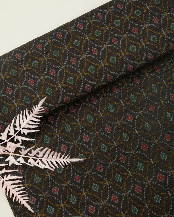 Black Raw Silk Ikat Fabric