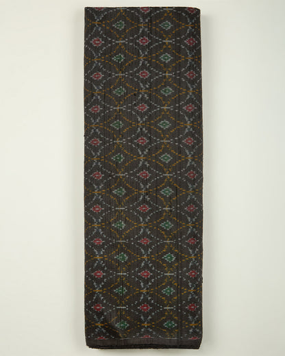 Black Raw Silk Ikat Fabric