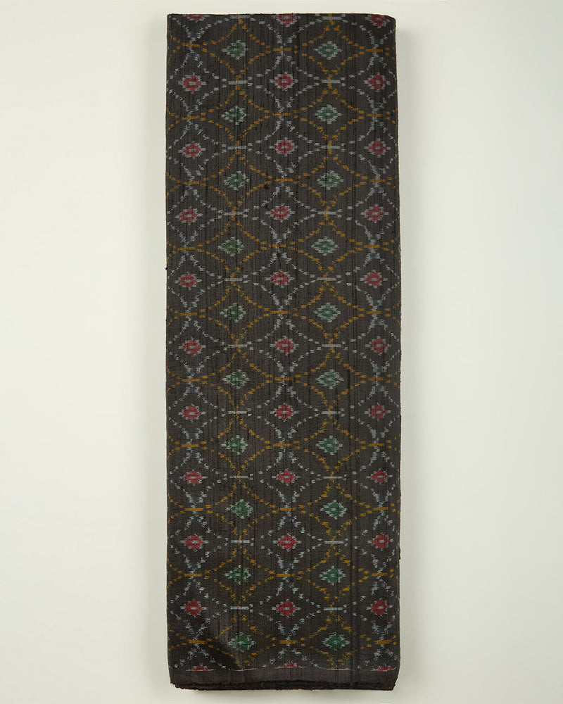 Black Raw Silk Ikat Fabric