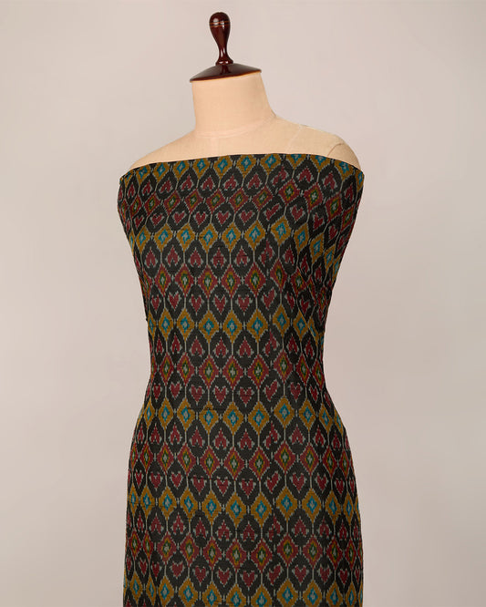 Charcoal Raw Silk Ikat Fabric