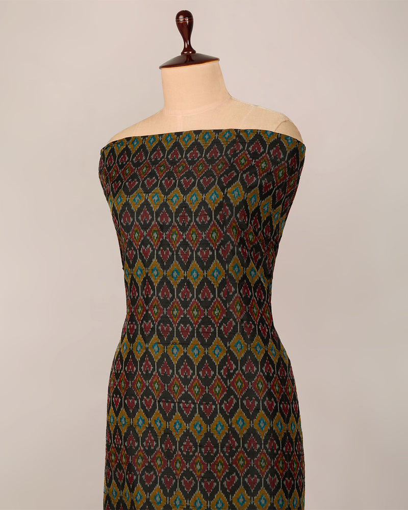 Charcoal Raw Silk Ikat Fabric