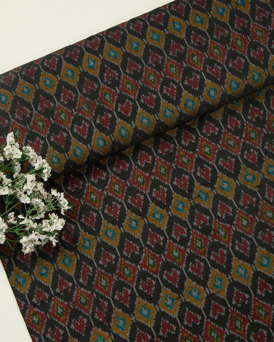 Charcoal Raw Silk Ikat Fabric