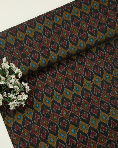 Charcoal Raw Silk Ikat Fabric