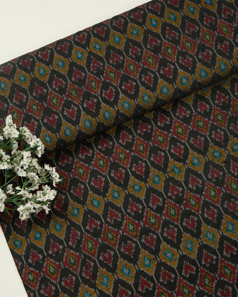 Charcoal Raw Silk Ikat Fabric