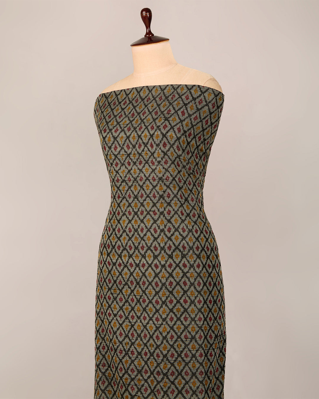 Black-Grey Raw Silk Ikat Fabric