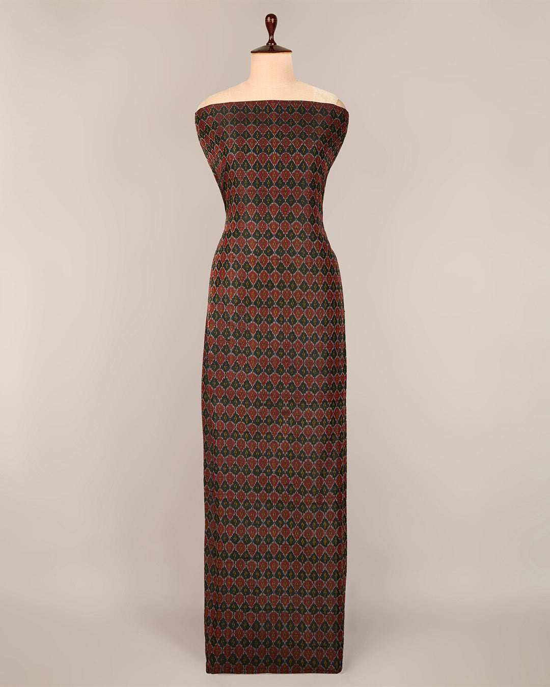 Black Multicolor Raw Silk Ikat Fabric