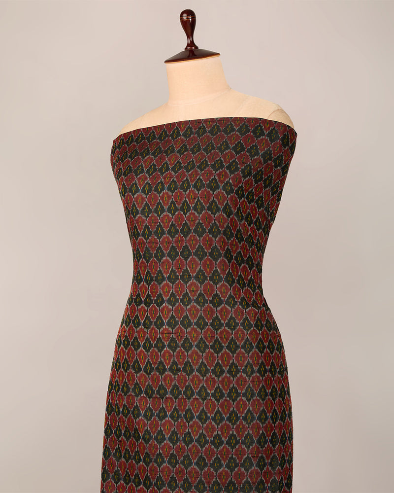 Black Multicolor Raw Silk Ikat Fabric