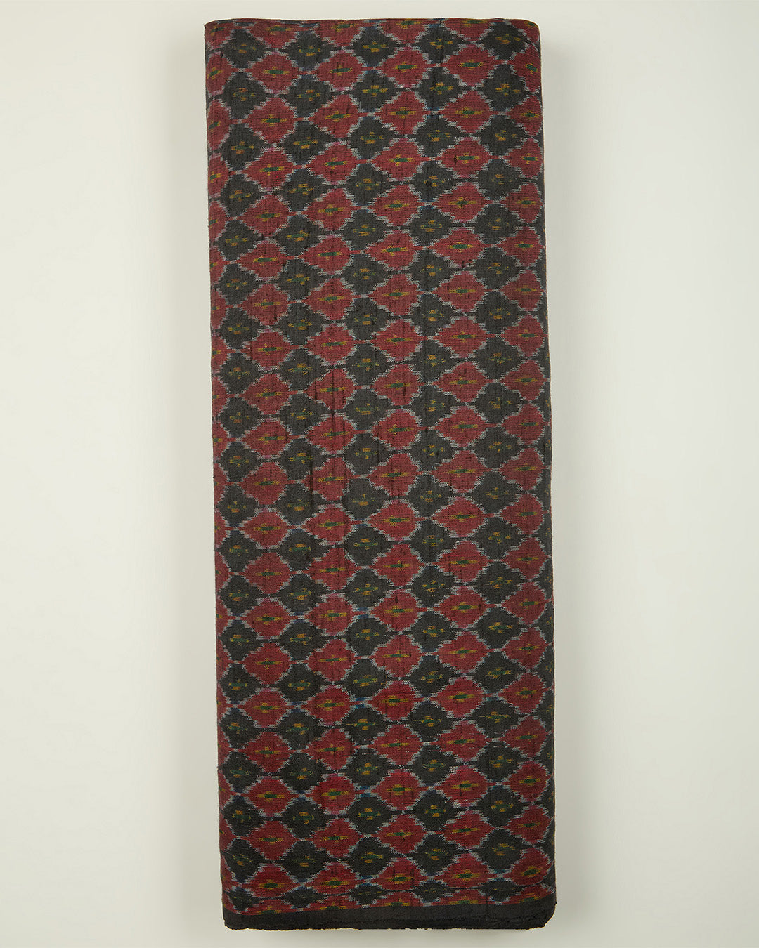 Black Multicolor Raw Silk Ikat Fabric