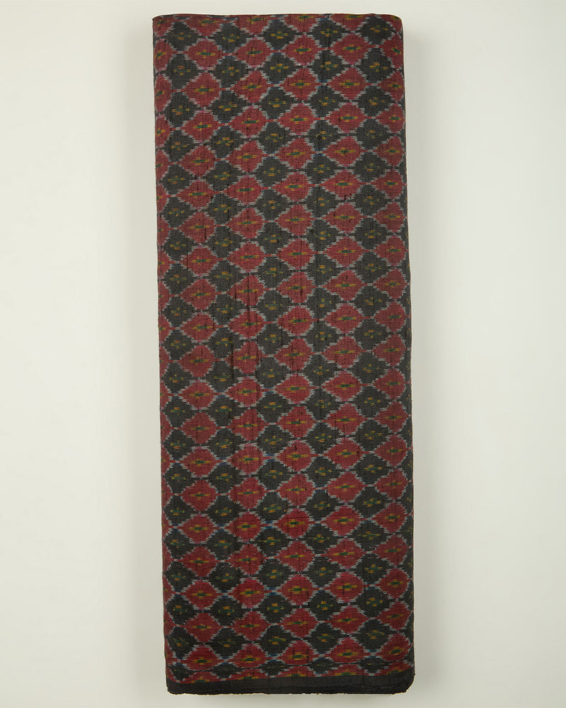 Black Multicolor Raw Silk Ikat Fabric