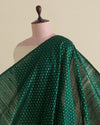 Bottle Green Raw Silk Gold & Silver Diamond Woven Fabric