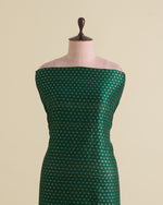 Bottle Green Raw Silk Gold & Silver Diamond Woven Fabric