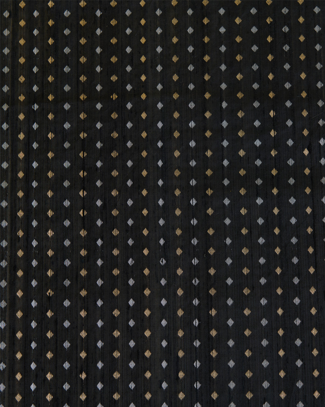 Black Raw Silk Fabric with Gold & Silver Diamond Weave