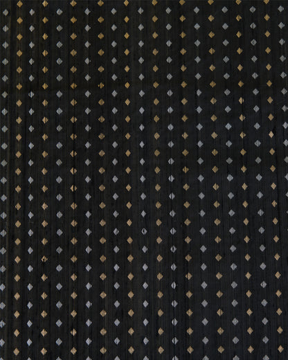 Black Raw Silk Fabric with Gold & Silver Diamond Weave
