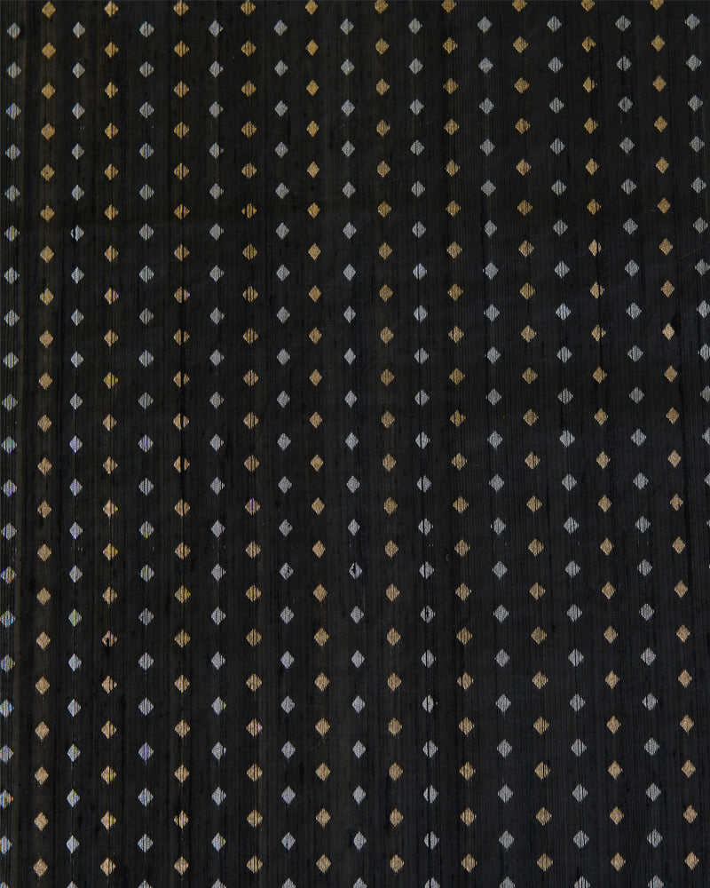 Black Raw Silk Fabric with Gold & Silver Diamond Weave