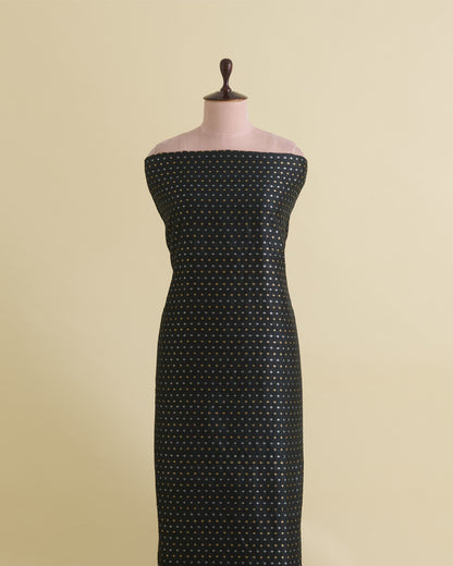 Black Raw Silk Fabric with Gold & Silver Diamond Weave
