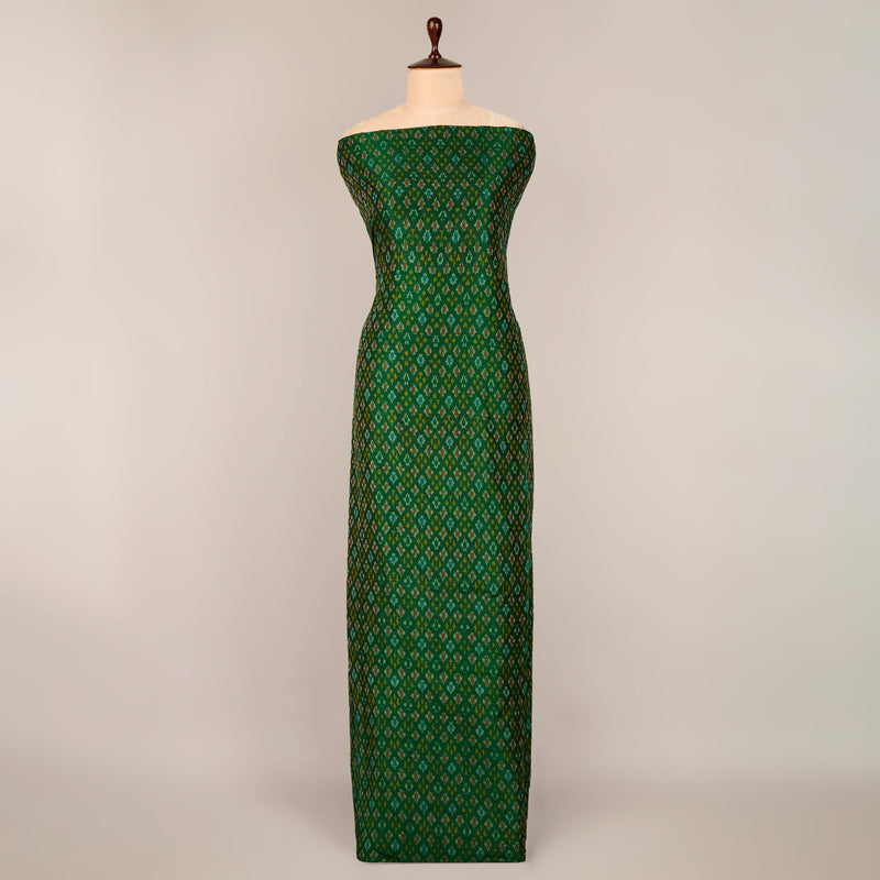 Green Raw Silk Ikat Fabric for fashionable kurtas