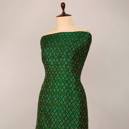 Green Raw Silk Ikat Fabric