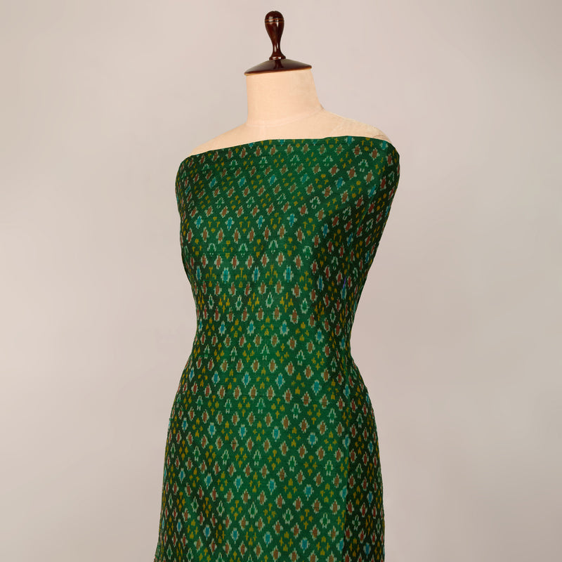 Green Raw Silk Ikat Fabric