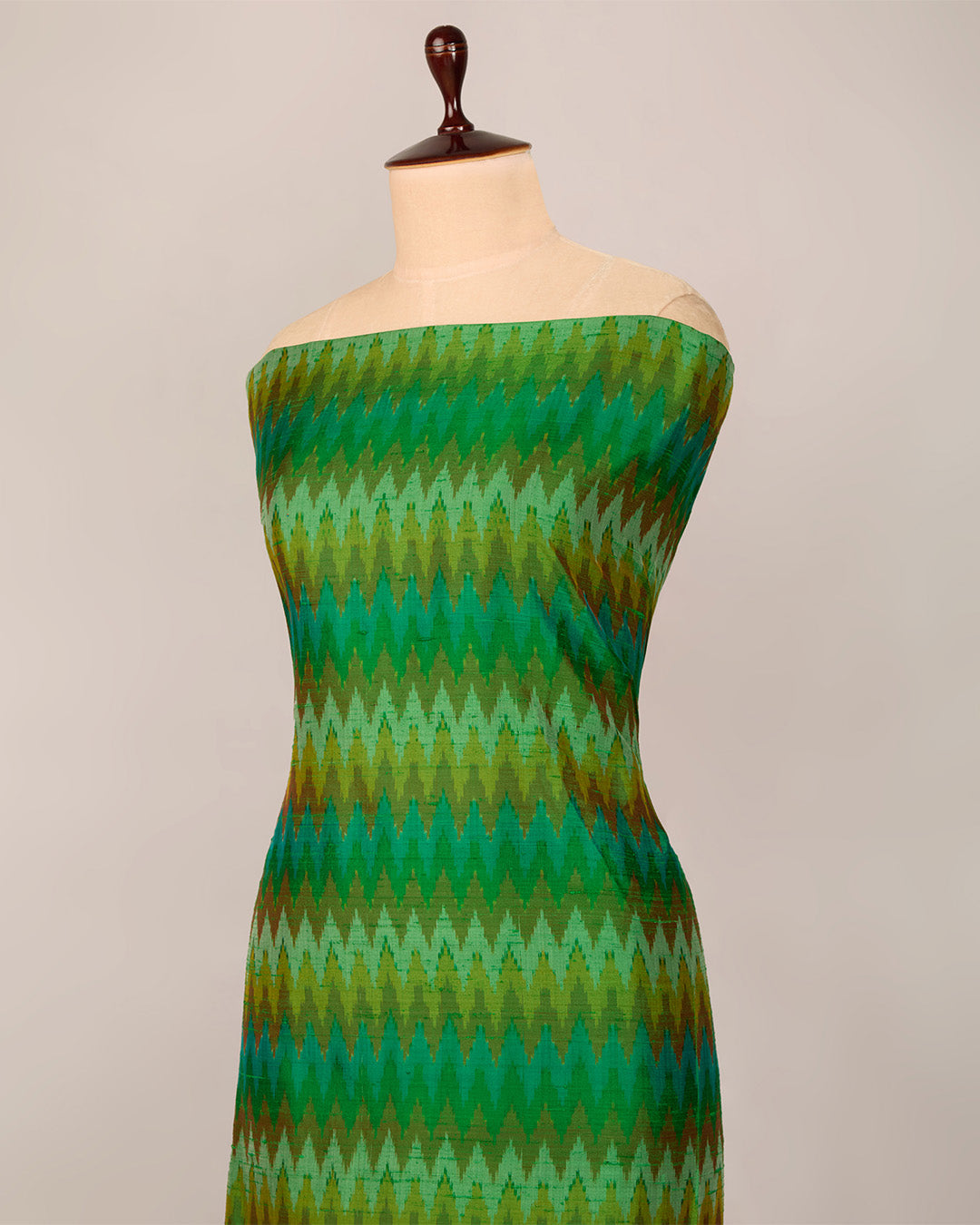 Green Raw Silk Ikat Fabric