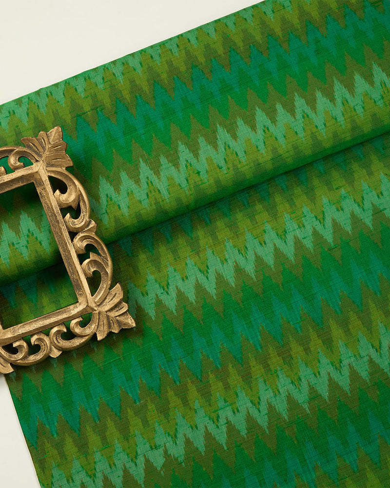Green Raw Silk Ikat Fabric