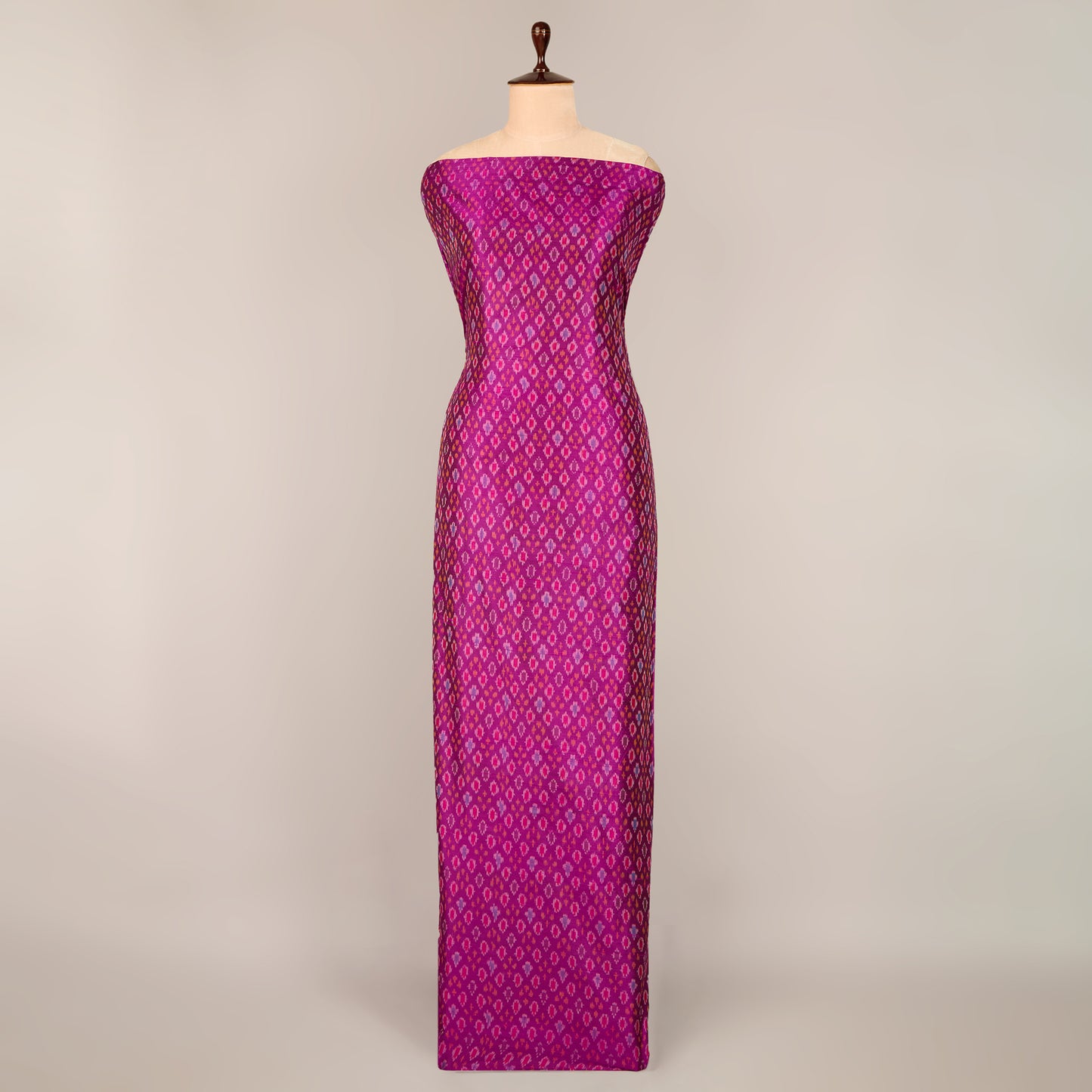 Magenta Raw Silk Ikat Fabric for ethnic wear