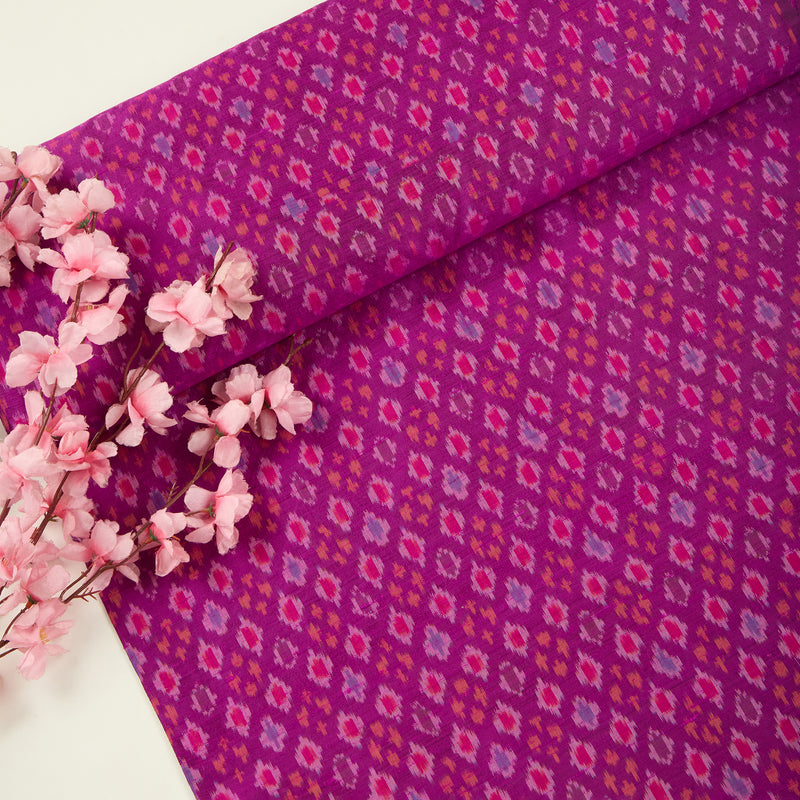 Magenta Raw Silk Ikat Fabric