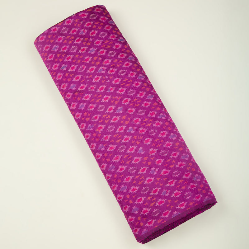Magenta Raw Silk Ikat Fabric