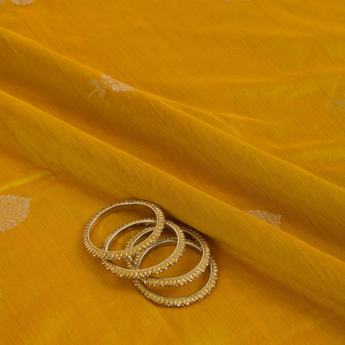 Mustard Raw Silk Handloom Mina Butta Fabric