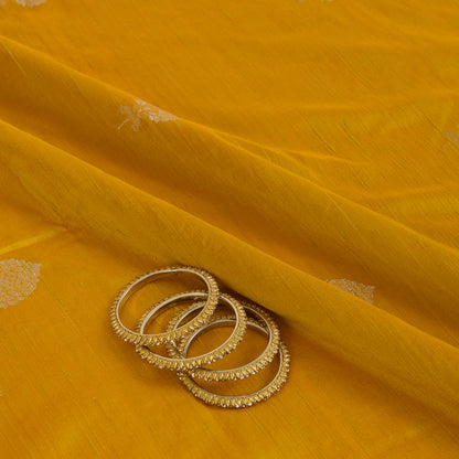 Mustard Raw Silk Handloom Mina Butta Fabric
