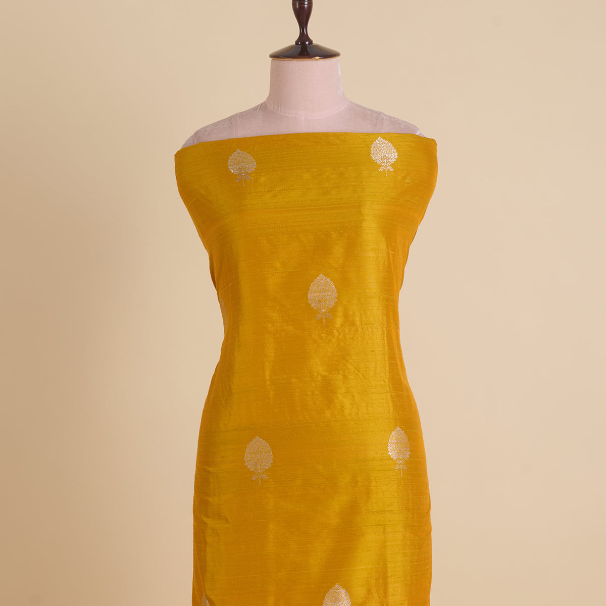 Mustard Raw Silk Handloom Mina Butta Fabric