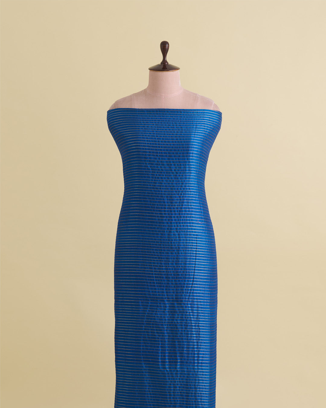 Raw Silk Midnight Blue Fabric with Silver Zari Strips & Satin Border