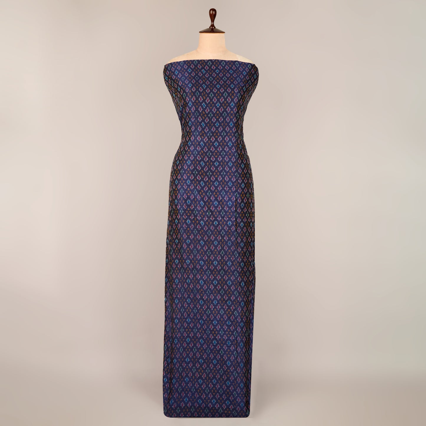 Navy Blue Raw Silk Ikat Fabric for garments