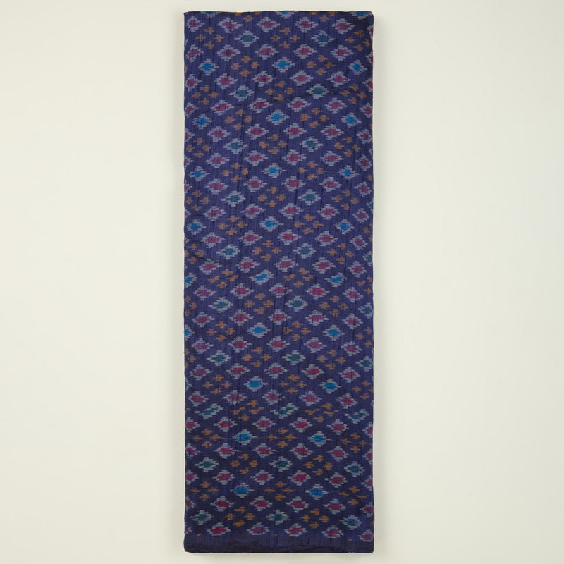 Navy Blue Raw Silk Ikat Fabric
