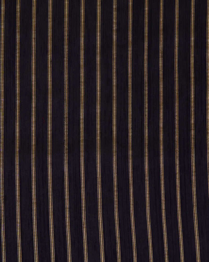 Navy Blue Raw Silk Fabric with Gold Stripes
